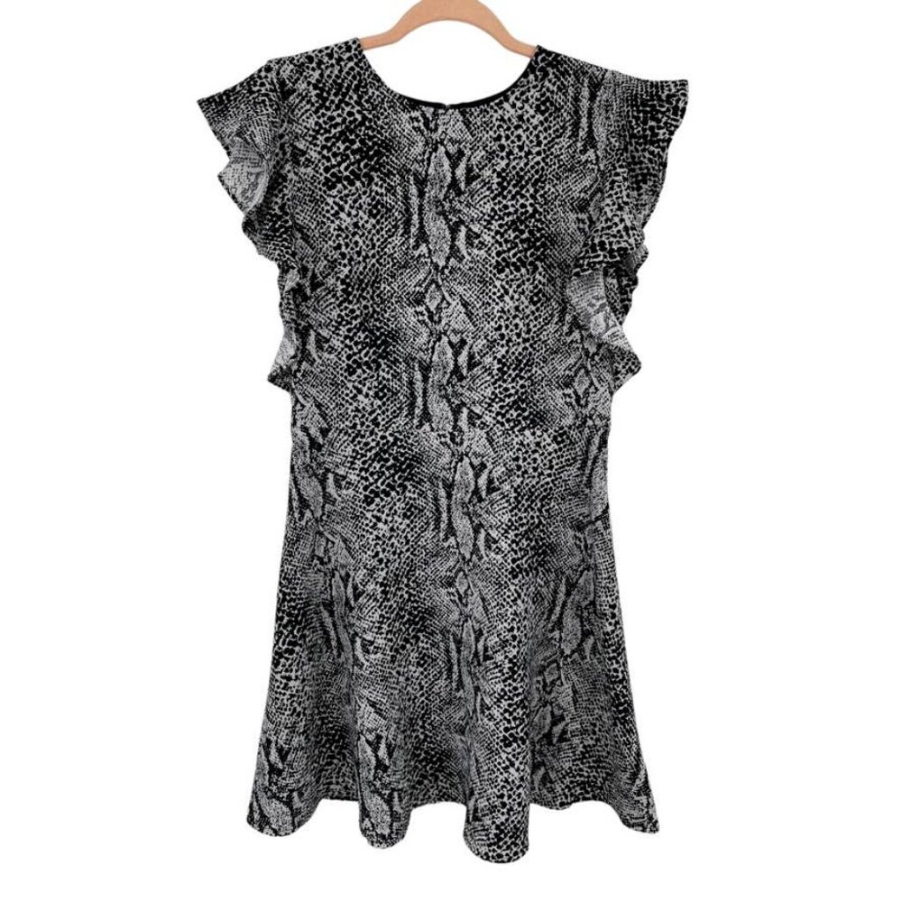 WHO WHAT WEAR - black/white snakeskin dress ruffle sleeve - XS - Picture 2 of 6